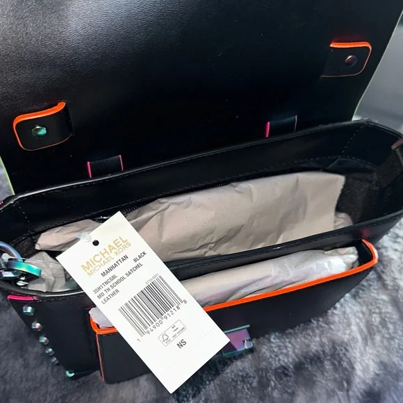 Michael Kors Black Manhattan Satchel with Multicolor Accents - Picture 2 of 5